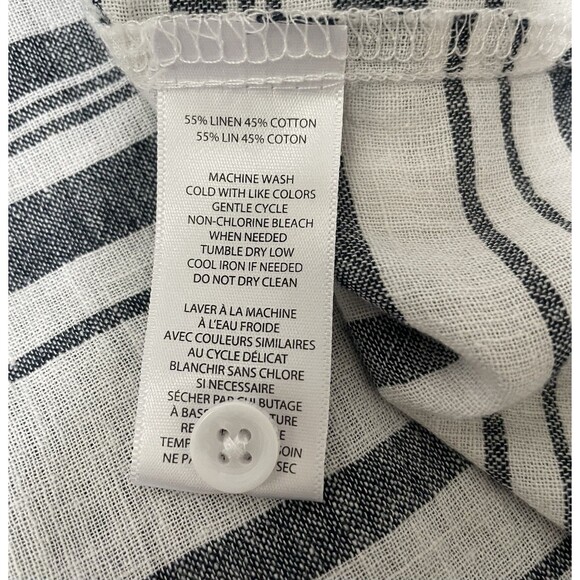 Women's Beach Lunch Lounge Top Size Large Blue/White Striped Cotton/Linen Blend - Picture 6 of 7